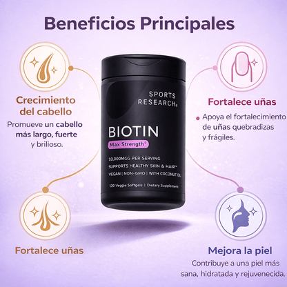 Biotina Max Strength 10.000 mcg 30 Capsulas: Cabello más fuerte y saludable